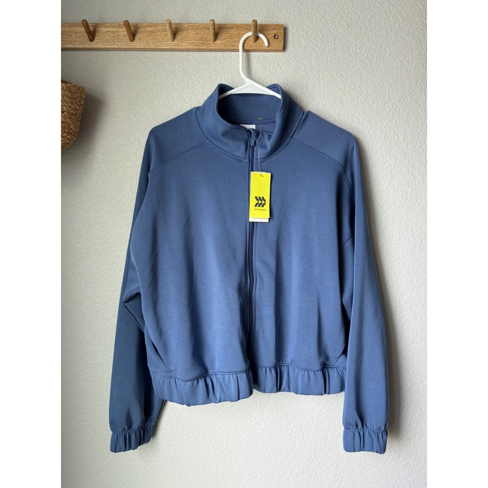 All in Motion Sandwash Full Zip Jacket Blue XL Ruffle Hem Cropped Track Jacket